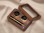 Metal Cufflinks, Tie Clip & Rec Gift Box w Glass Lid