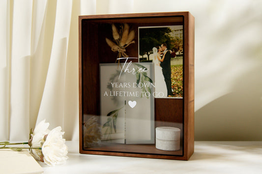 8x10 Shadow Box with Glass Lid (Design 3) - Unique Customized Wedding Anniversary Wood Gift for Husband Wife Wedding Proposal Box Keepsake