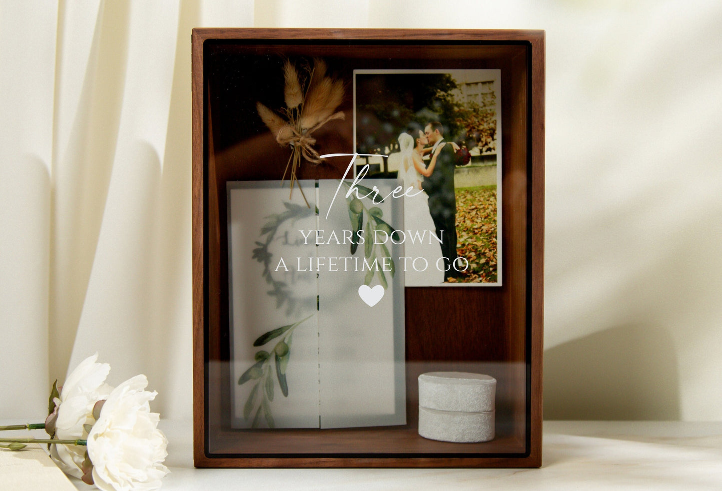 8x10 Shadow Box with Glass Lid (Design 3) - Unique Customized Wedding Anniversary Wood Gift for Husband Wife Wedding Proposal Box Keepsake