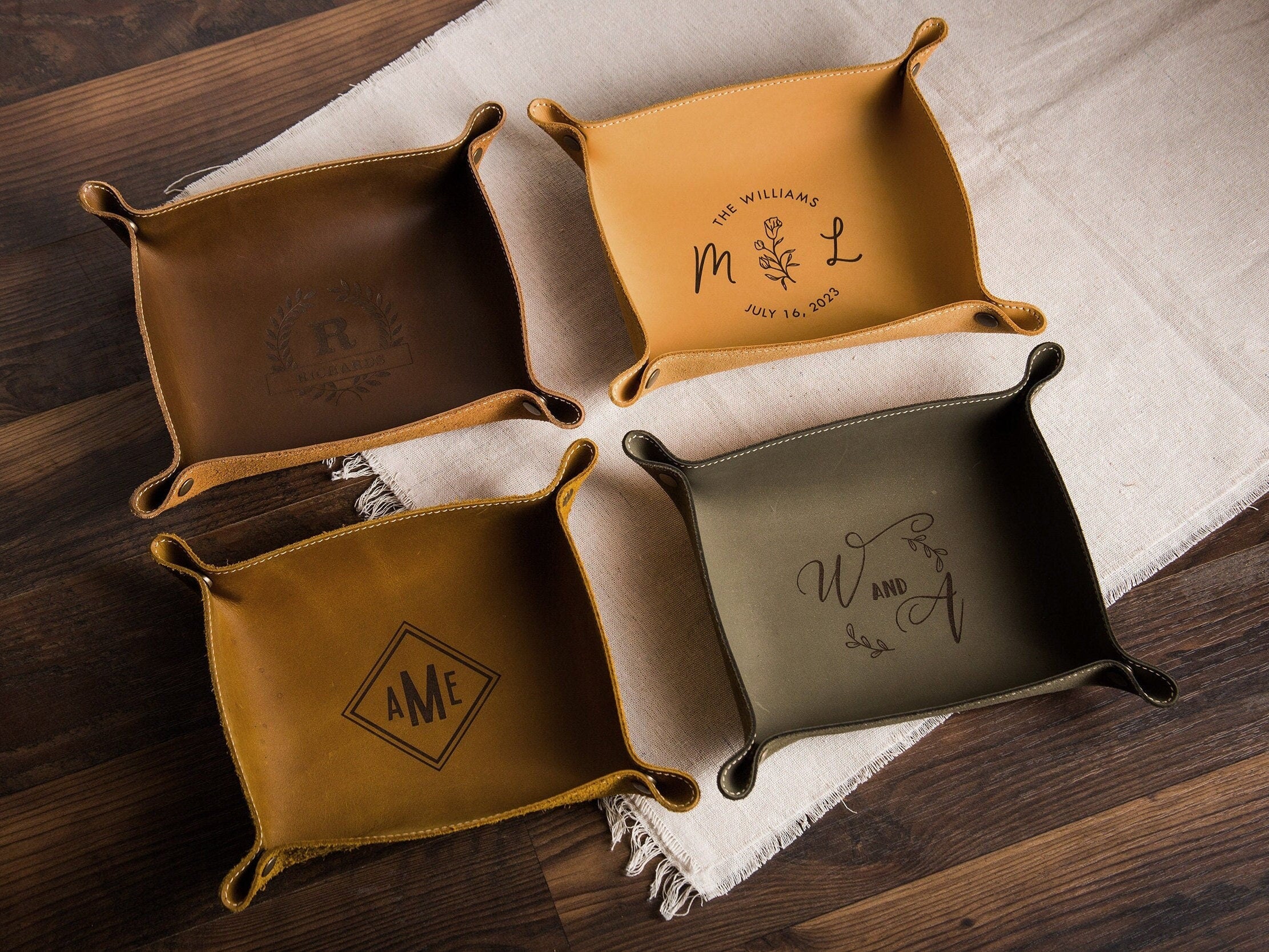 Engraved Leather Valet Tray