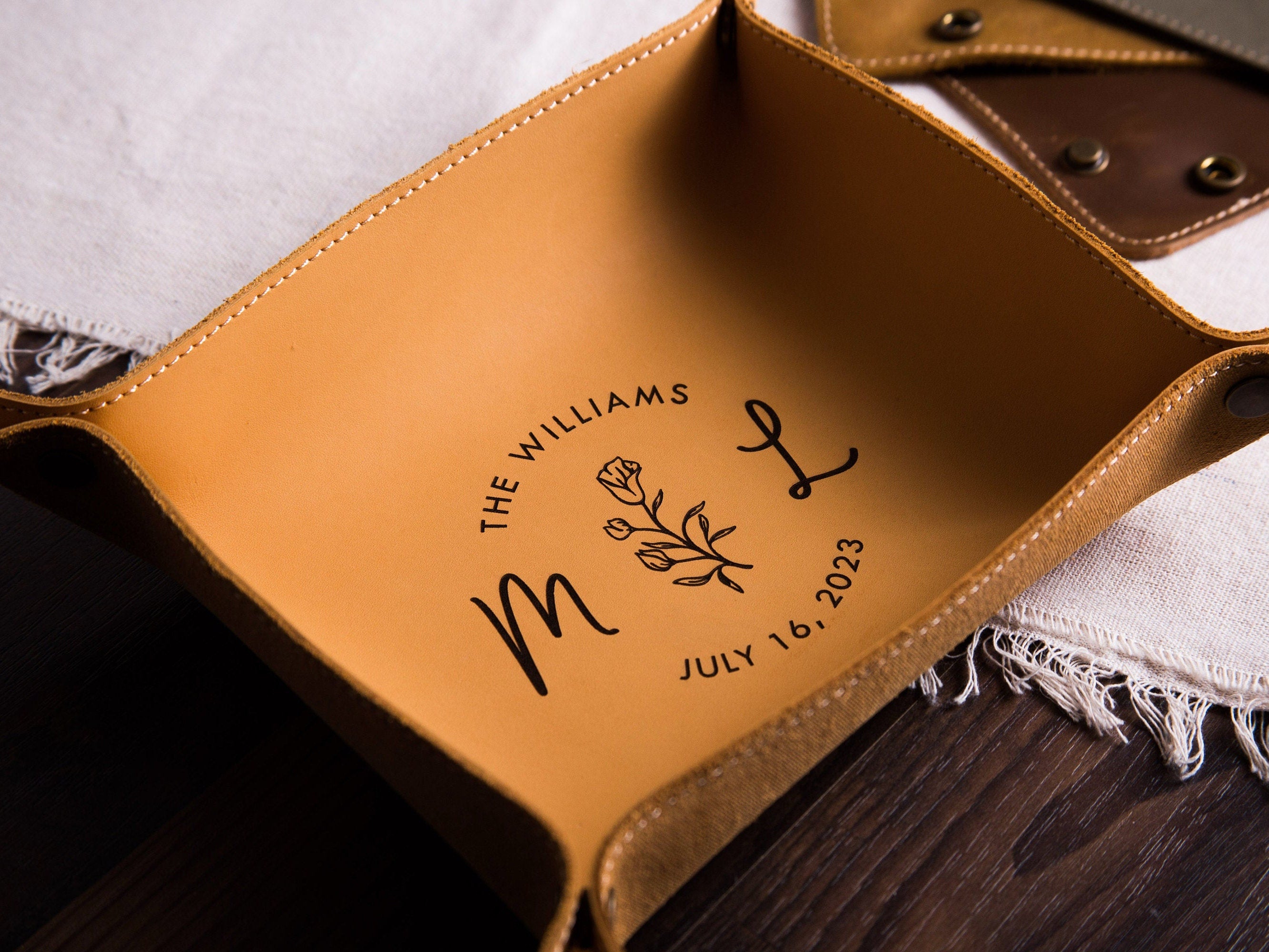 Engraved Leather Valet Tray
