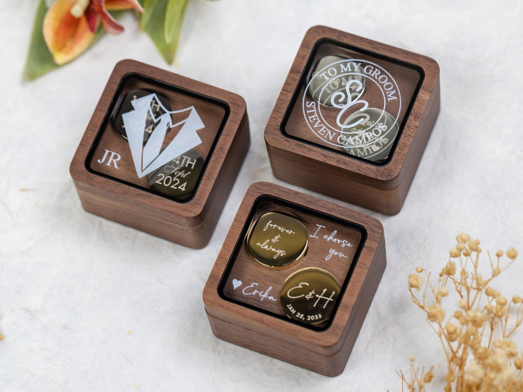 Metal Cufflinks & Square Box w Glass Lid (Set)