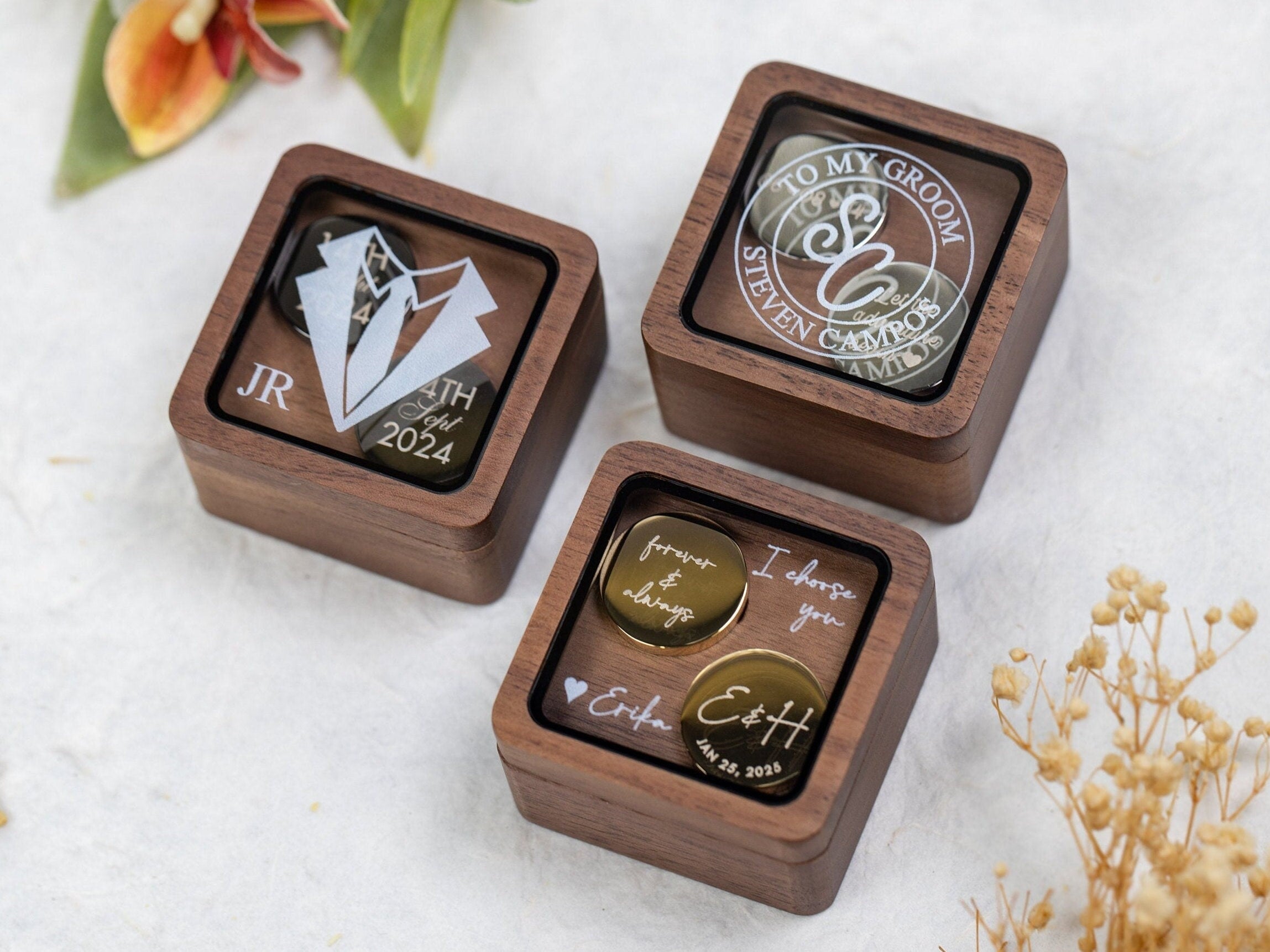 Metal Cufflinks & Square Box w Glass Lid (Set)