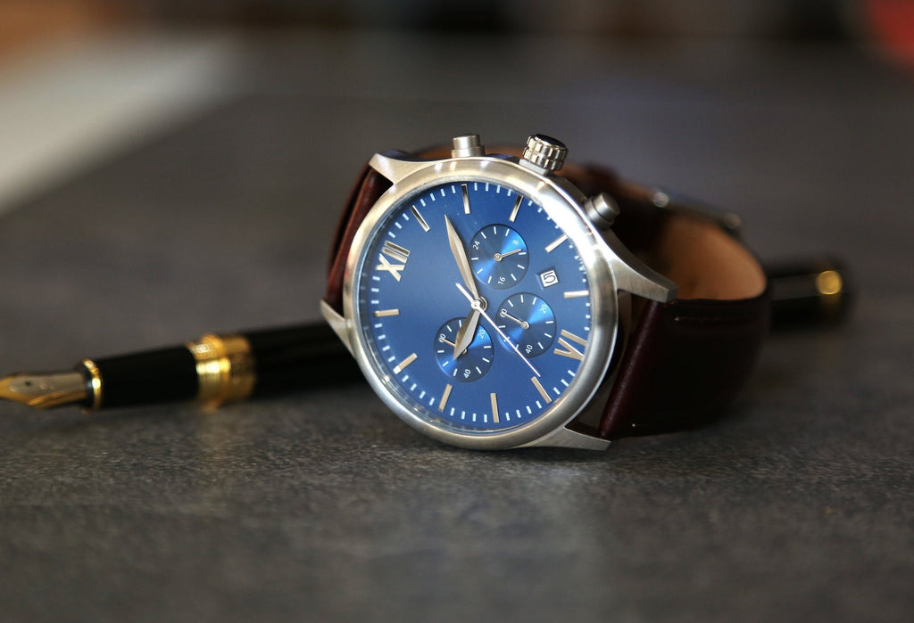 Metal Watch & Glass Top Walnut Gift Box