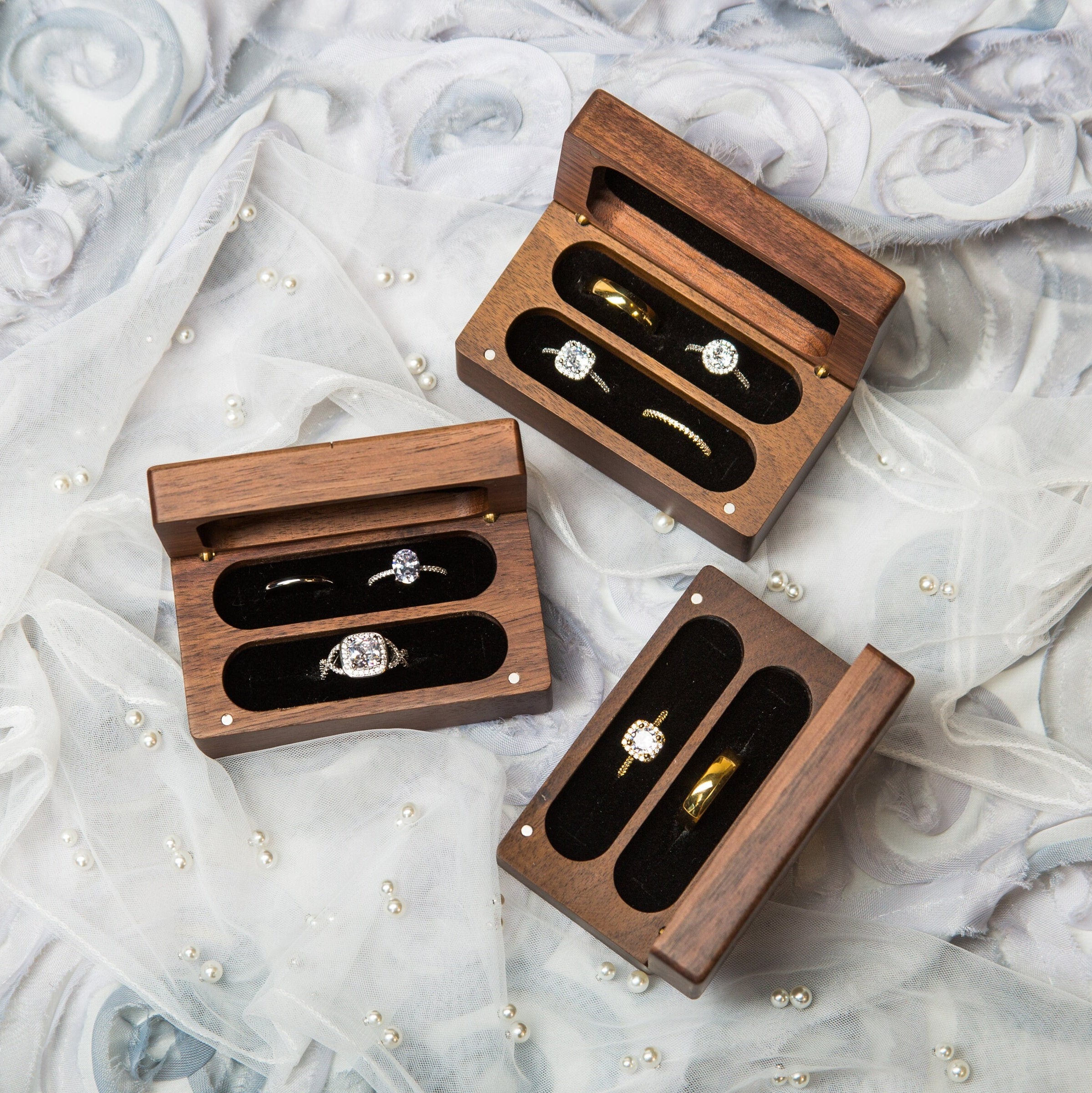 Quad Wood Ring Box - Storage for 2-4 Rings
