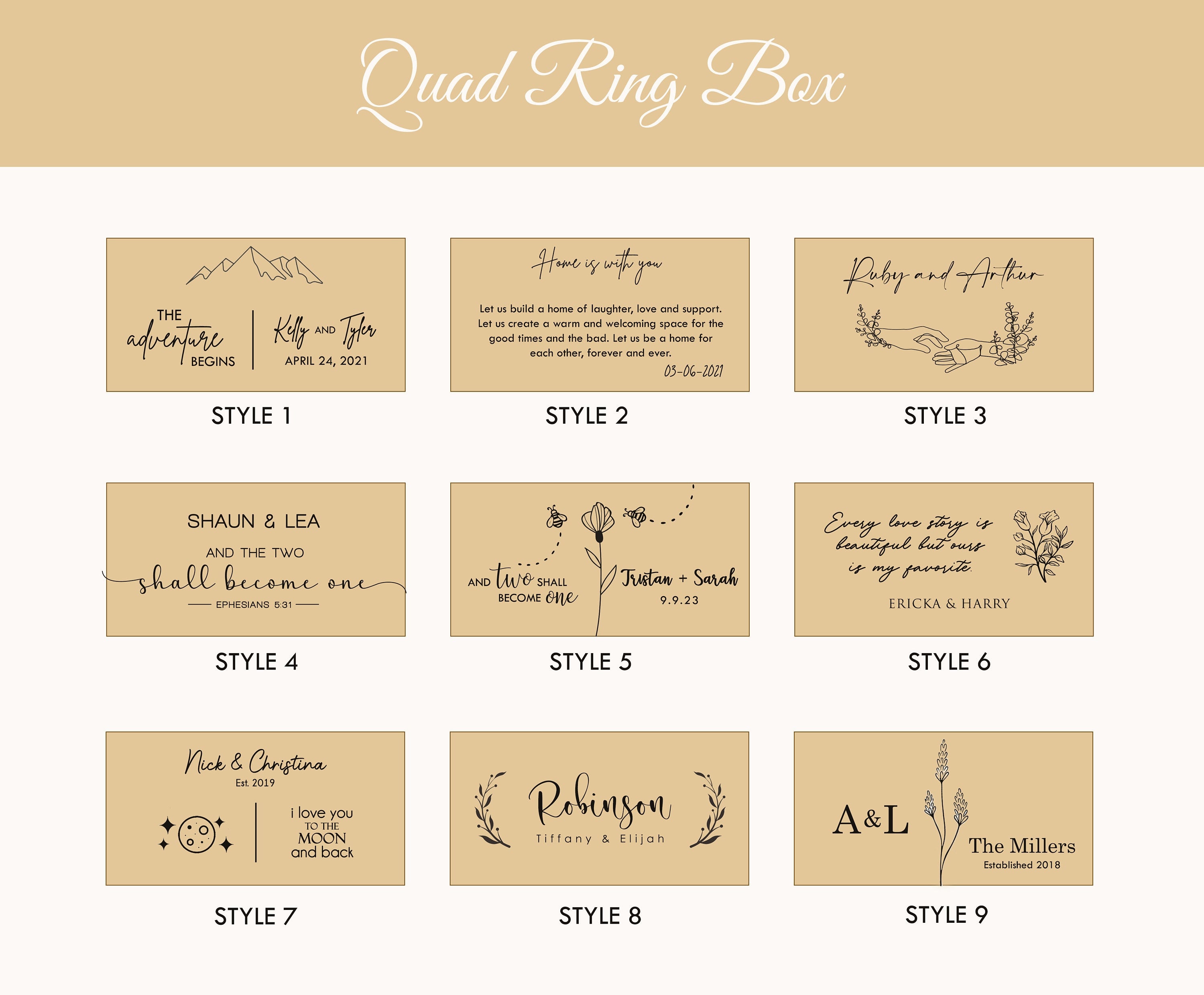 Quad Wood Ring Box - Storage for 2-4 Rings