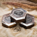 Hexagon Ring Box with Clear Acrylic Lid & Wood Base