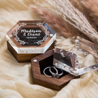 Hexagon Ring Box with Clear Acrylic Lid & Wood Base