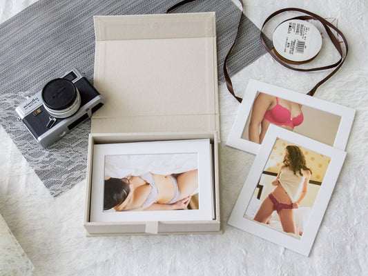 5x7" Boudoir Linen Photo Box - Photography Print Storage Box, Wedding Day Couple Gifts for Groom Bride, 4th Year Linen Anniversary Gift