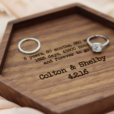 Hexagon Wood Tray - Engraved Key or Ring Dish, Wedding Day Gift for Mom Mother of the Bride Groom MIL Women, Gift from kids, son or daughter