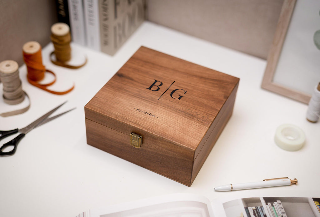 Engraved Monogram Wooden Box – Wedding Memory Box