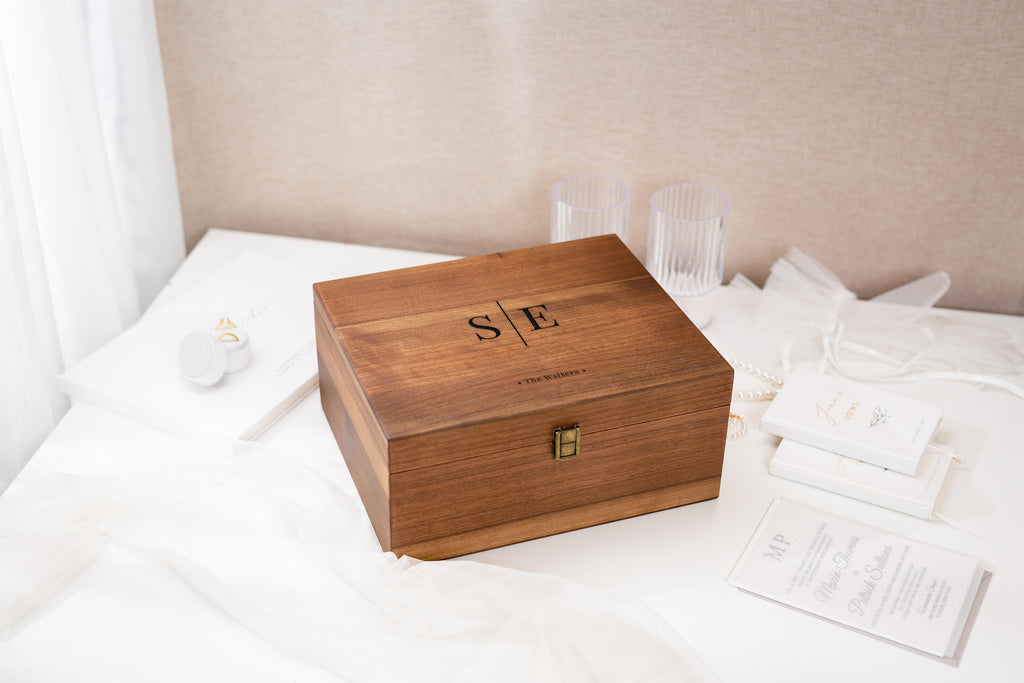 Engraved Monogram Wooden Box – Wedding Memory Box