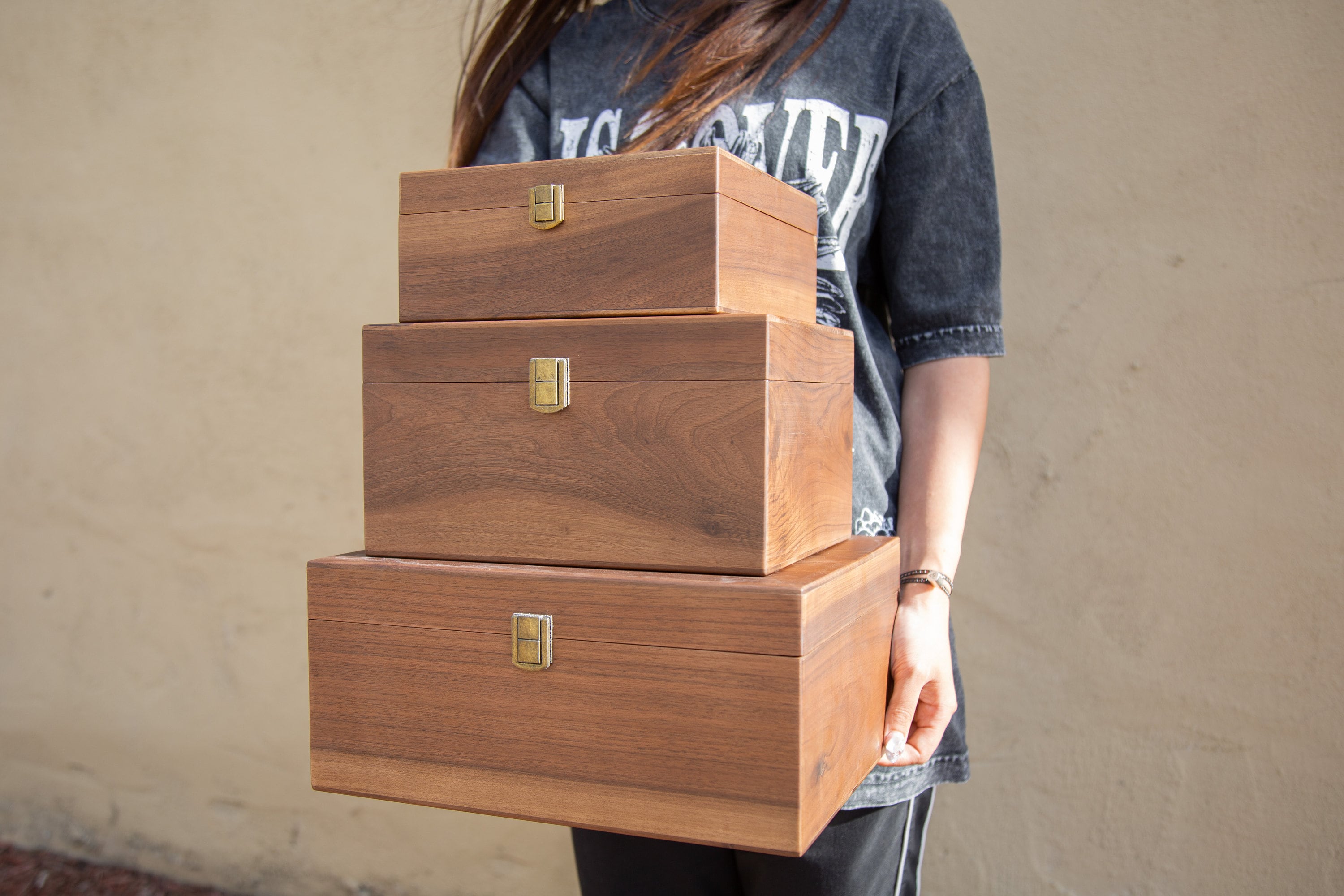 Wood Storage Box w/ Hinge Lid (D6)