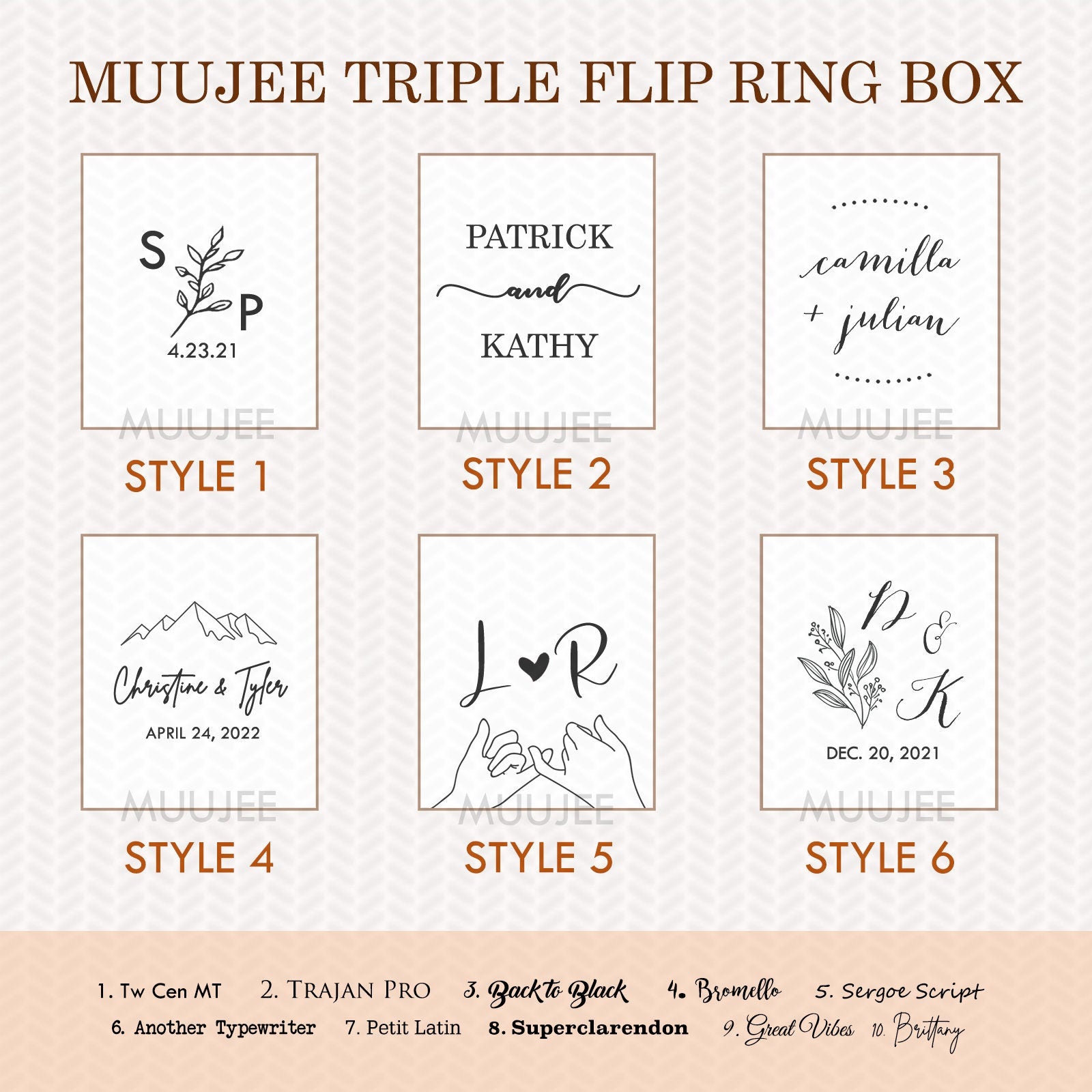 Triple Flip Wood Ring Box for 3 Rings