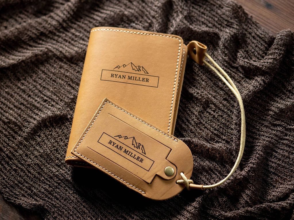 Engraved Leather Passport Holder & Luggage Tag Set