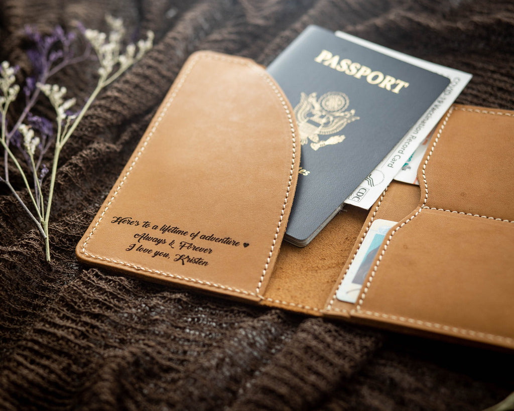 Engraved Leather Passport Holder & Luggage Tag Set