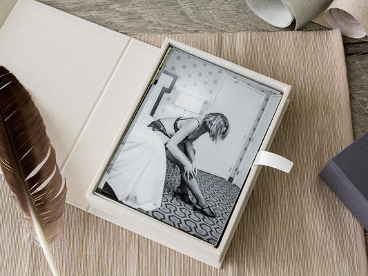 4x6" Boudoir Linen Box - Linen Fabric Photo Storage Box, Boudoir Photography Display Box, Birthday Anniversary Wedding Day Gift for Husband