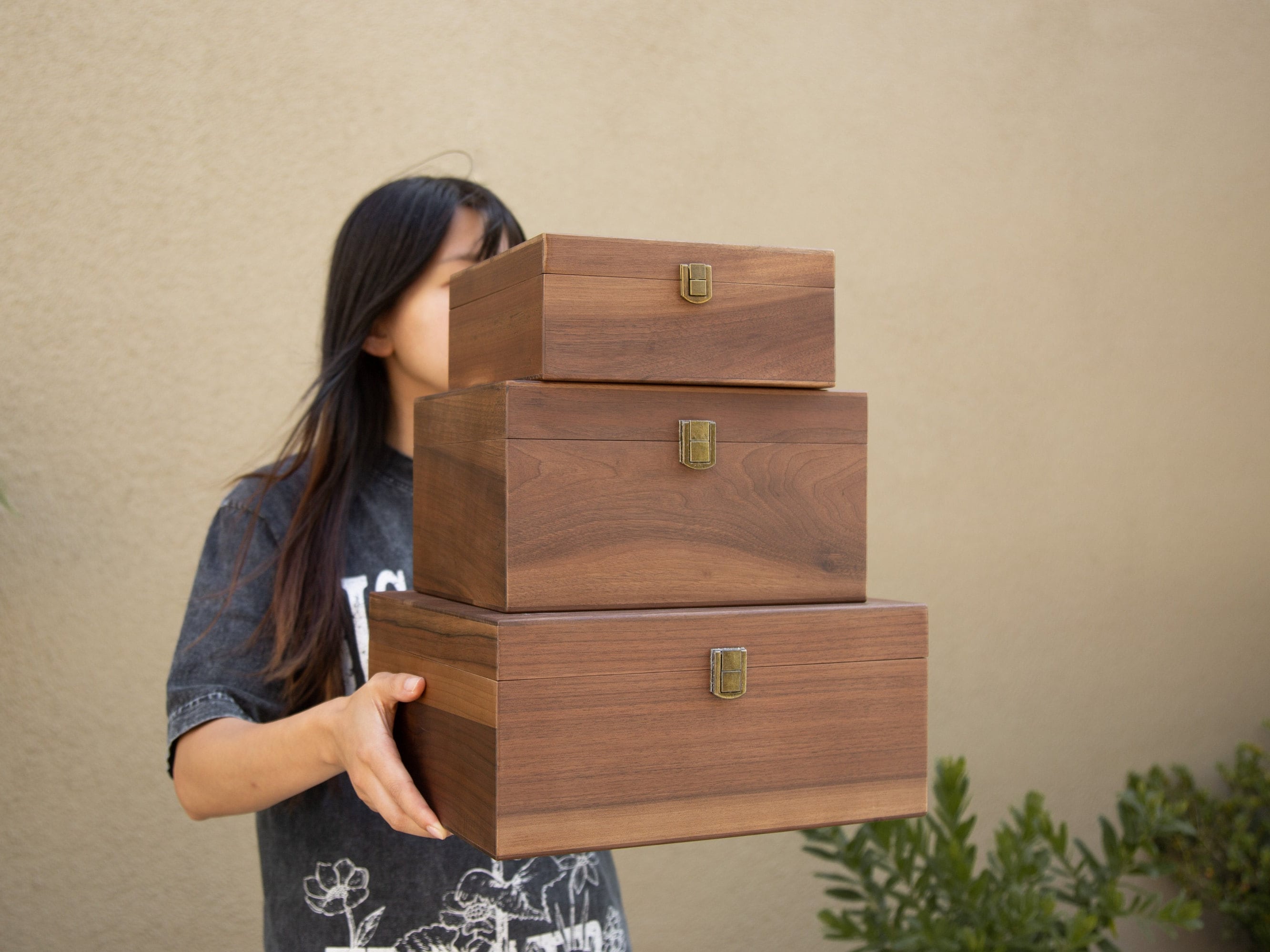 Wood Storage Box w/ Hinge Lid (D1)