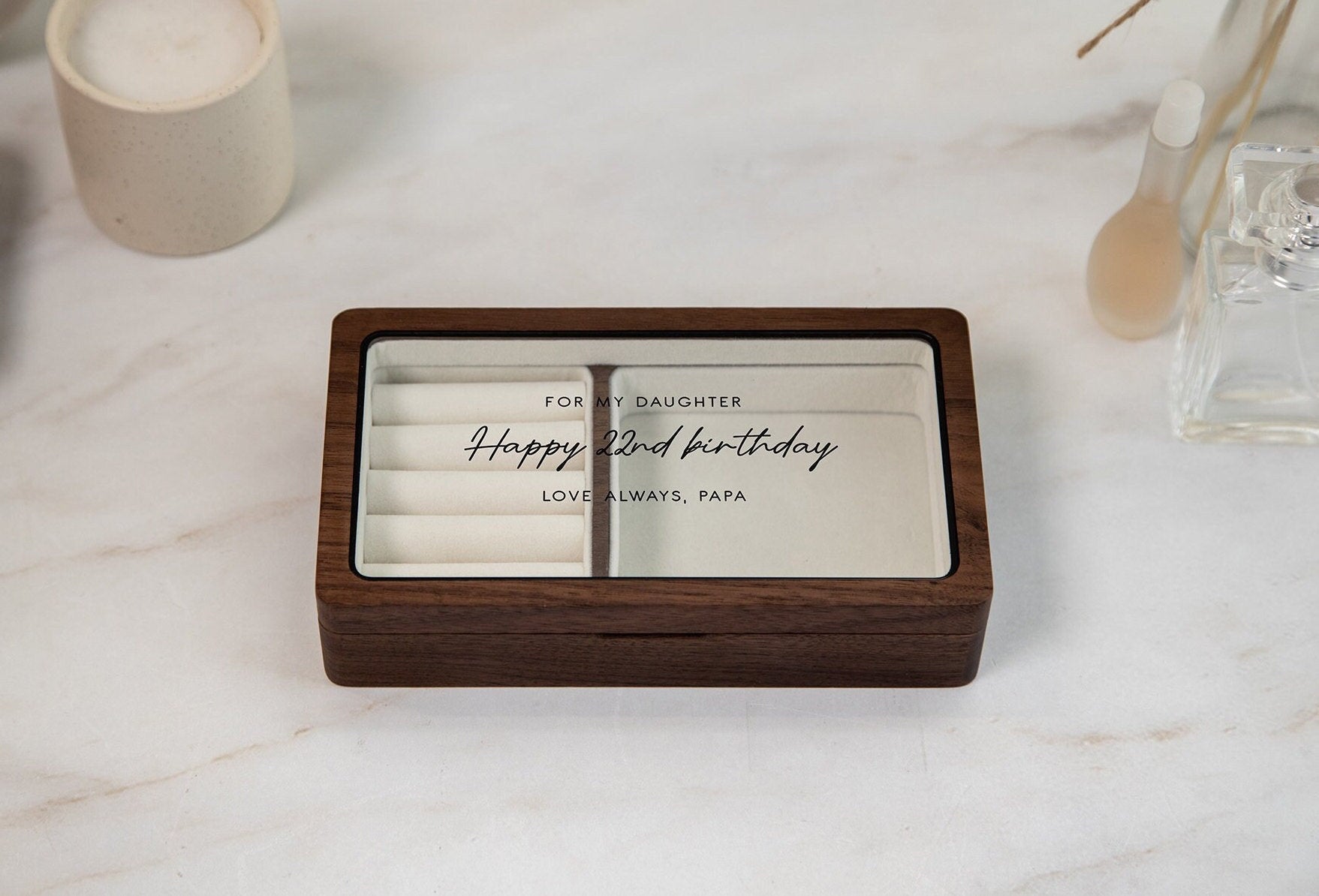 Wood Jewelry Box w/ Glass Lid (Design 4 Black)