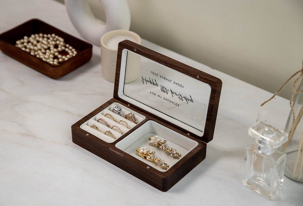 Wood Jewelry Box w/ Glass Lid (Design 4 Black)
