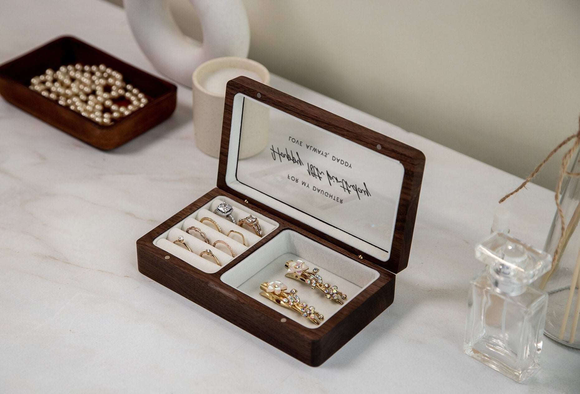 Wood Jewelry Box w/ Glass Lid (Design 4 Black)