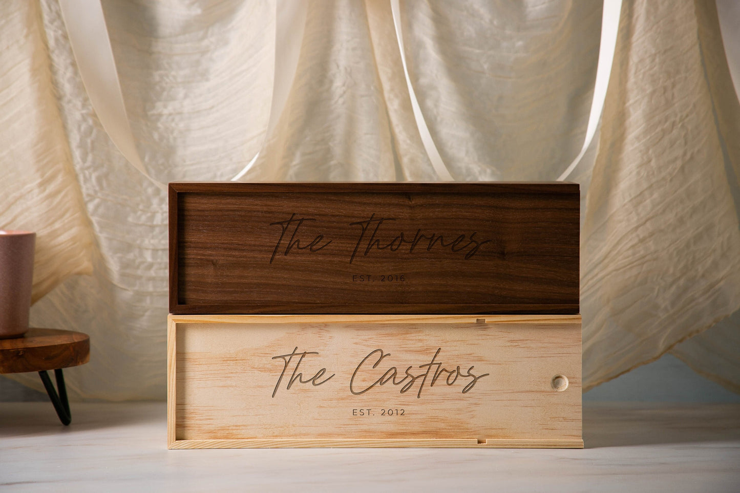 Wood Wine Box (Design 11) - Engagement Wedding Gift for the Couple, 5th Anniversary Husband Wife Wood Gift, Teachers Champagne Gift Box