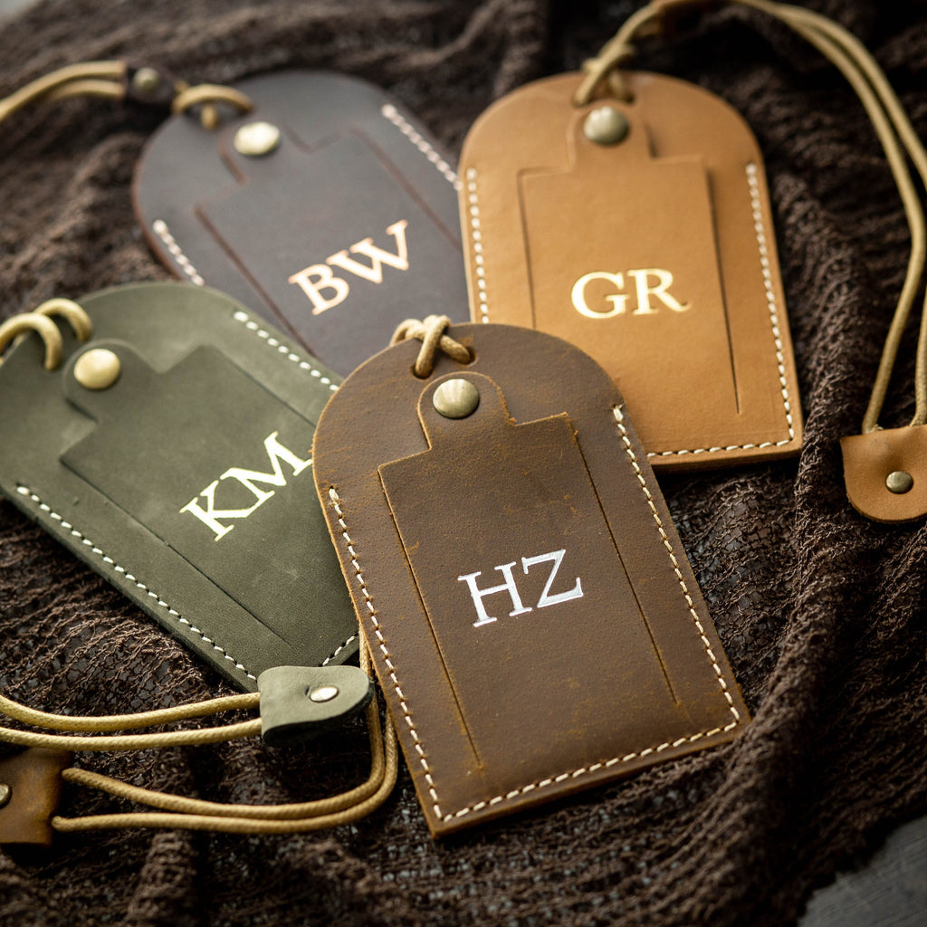 Embossed Initials Leather Luggage Tag - Destination Wedding Keepsake