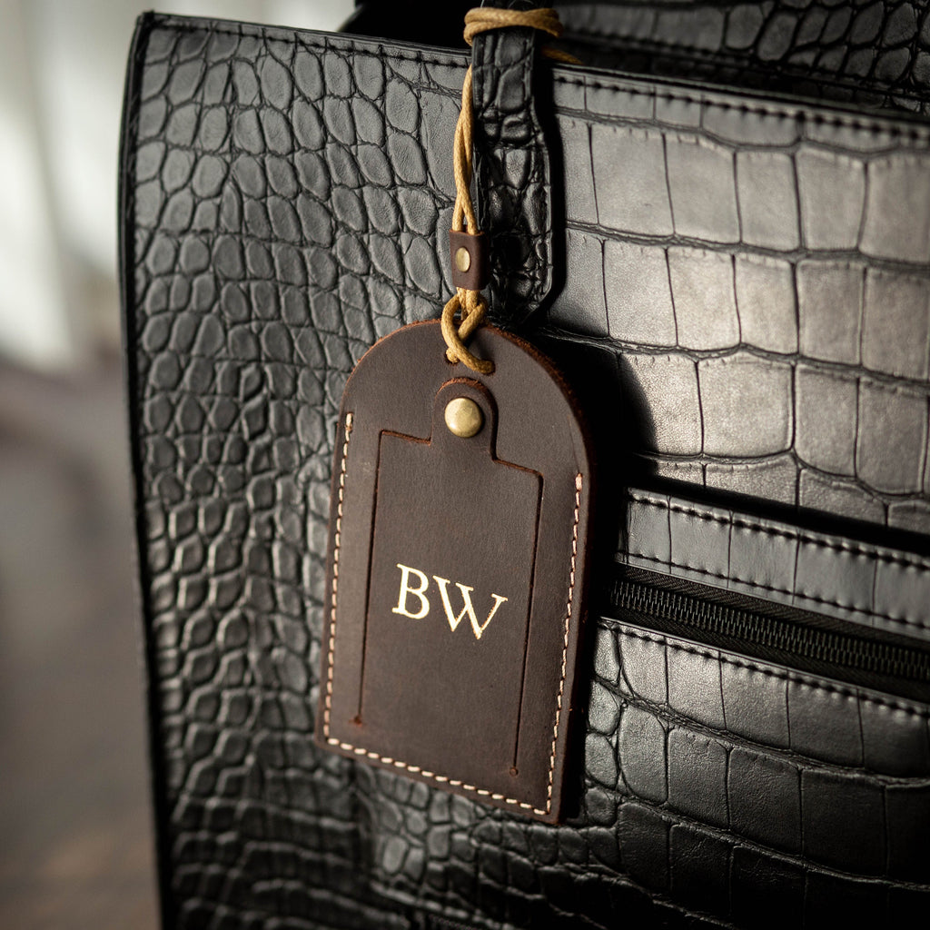 Embossed Initials Leather Luggage Tag - Destination Wedding Keepsake