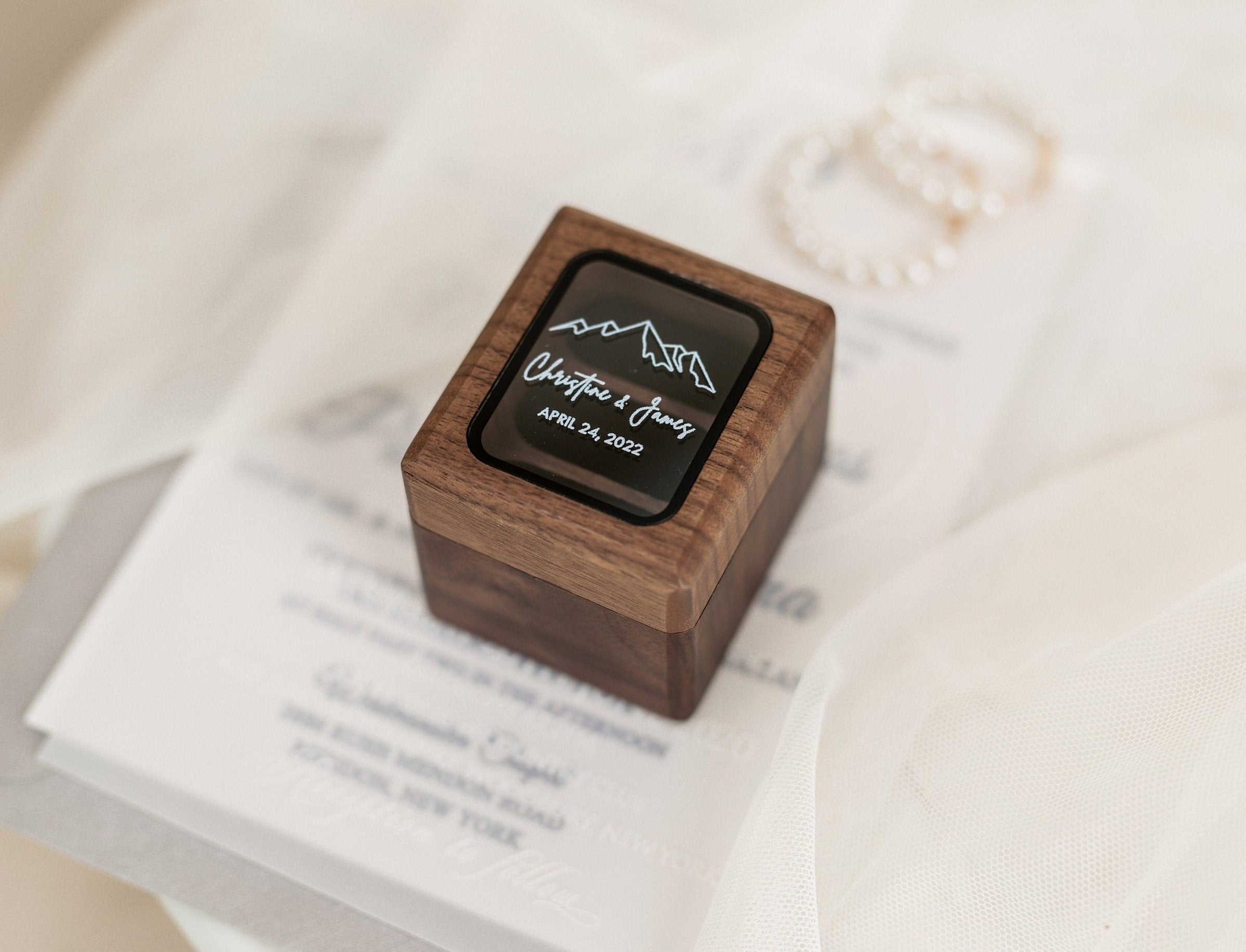 Triple Flip Wood Ring Box with Glass Lid
