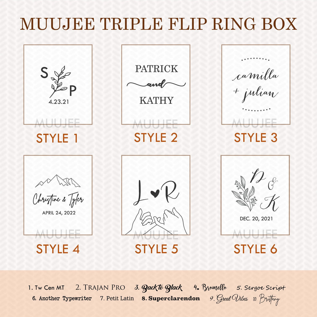 Triple Flip Wood Ring Box with Glass Lid
