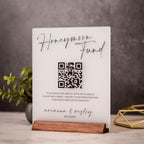 Honeymoon Fund QR Sign with Wood Stand