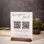Honeymoon Fund QR Sign with Wood Stand