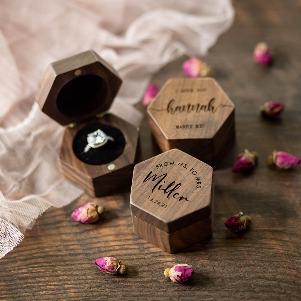 Hexagon Mini Flip Wood Ring Box