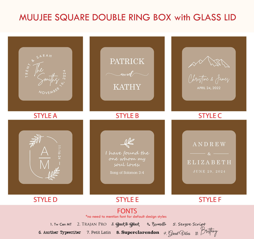 Square Double Ring Box with Glass Lid