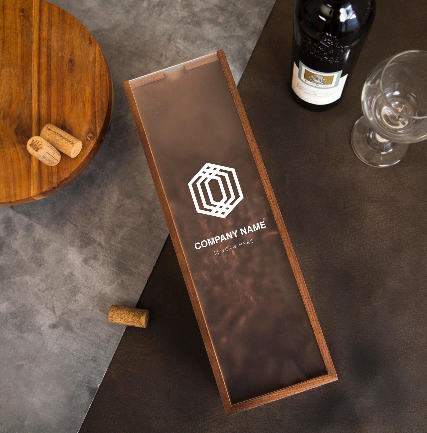 Acrylic Lid Wine Box - Custom Corporate Logo Wine Gift Box, Personalized Wine Bottle Box Custom Text, Wooden Bottle Box, Gift