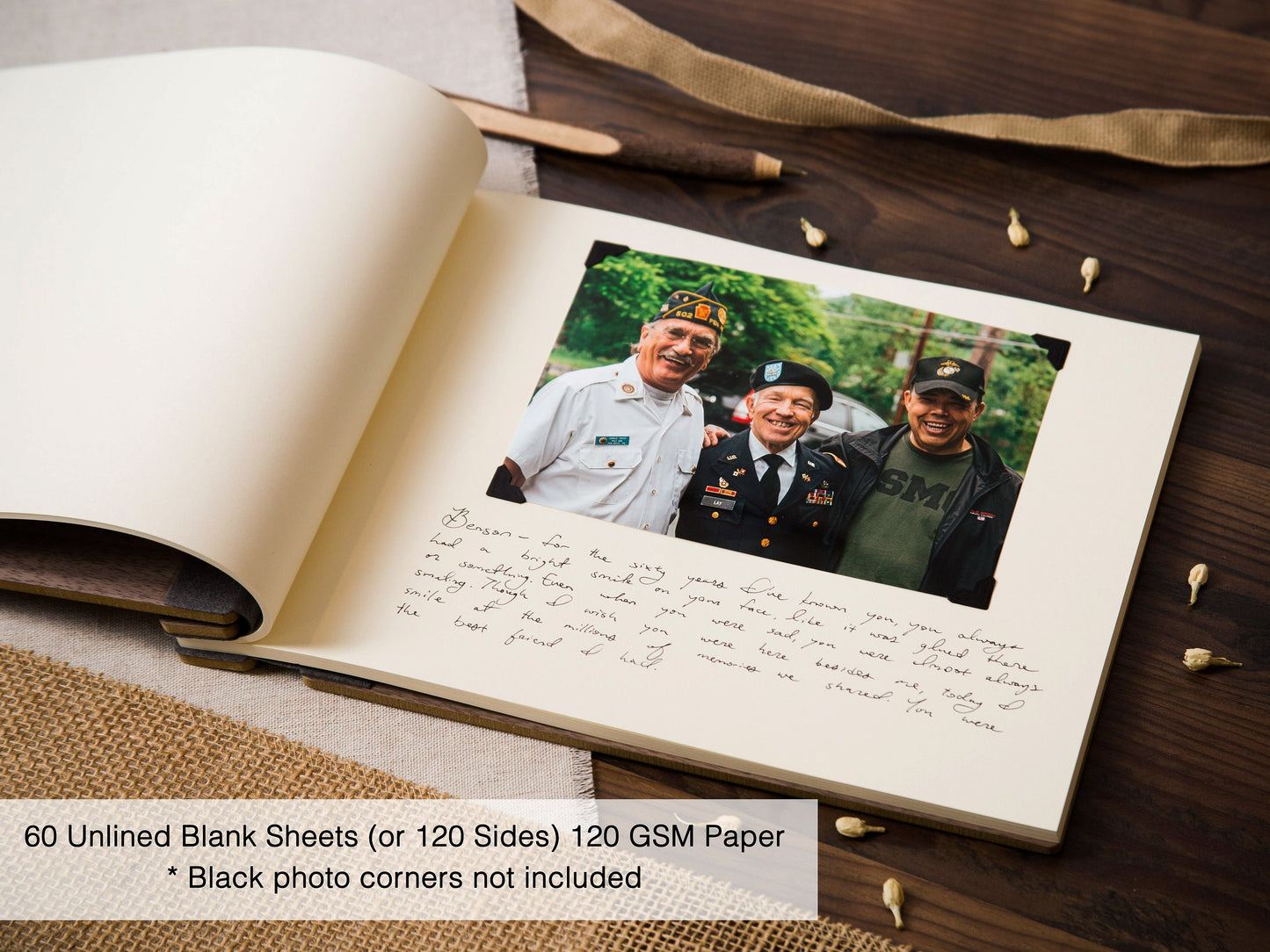 Engraved Premium Wood Guest Book - Celebration of Life or Funeral Guest Book, Guest Signing Book, Blank DIY Memory Scrapbook