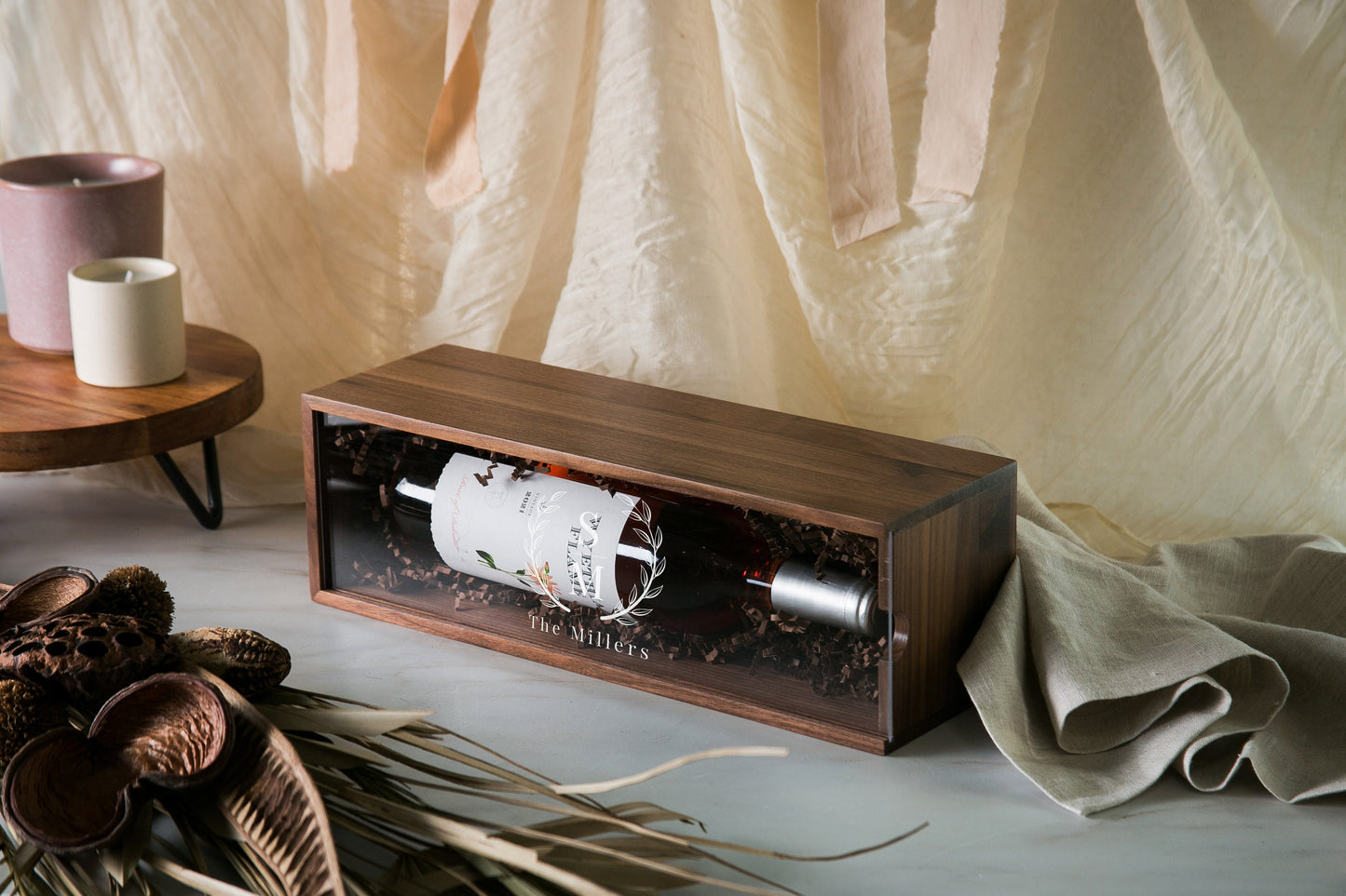Acrylic Lid Wine Box (Design 8) - Personalized Port Wine Champagne Case Engagement Anniversary Gift For Bride Groom Couple Wedding Ceremony