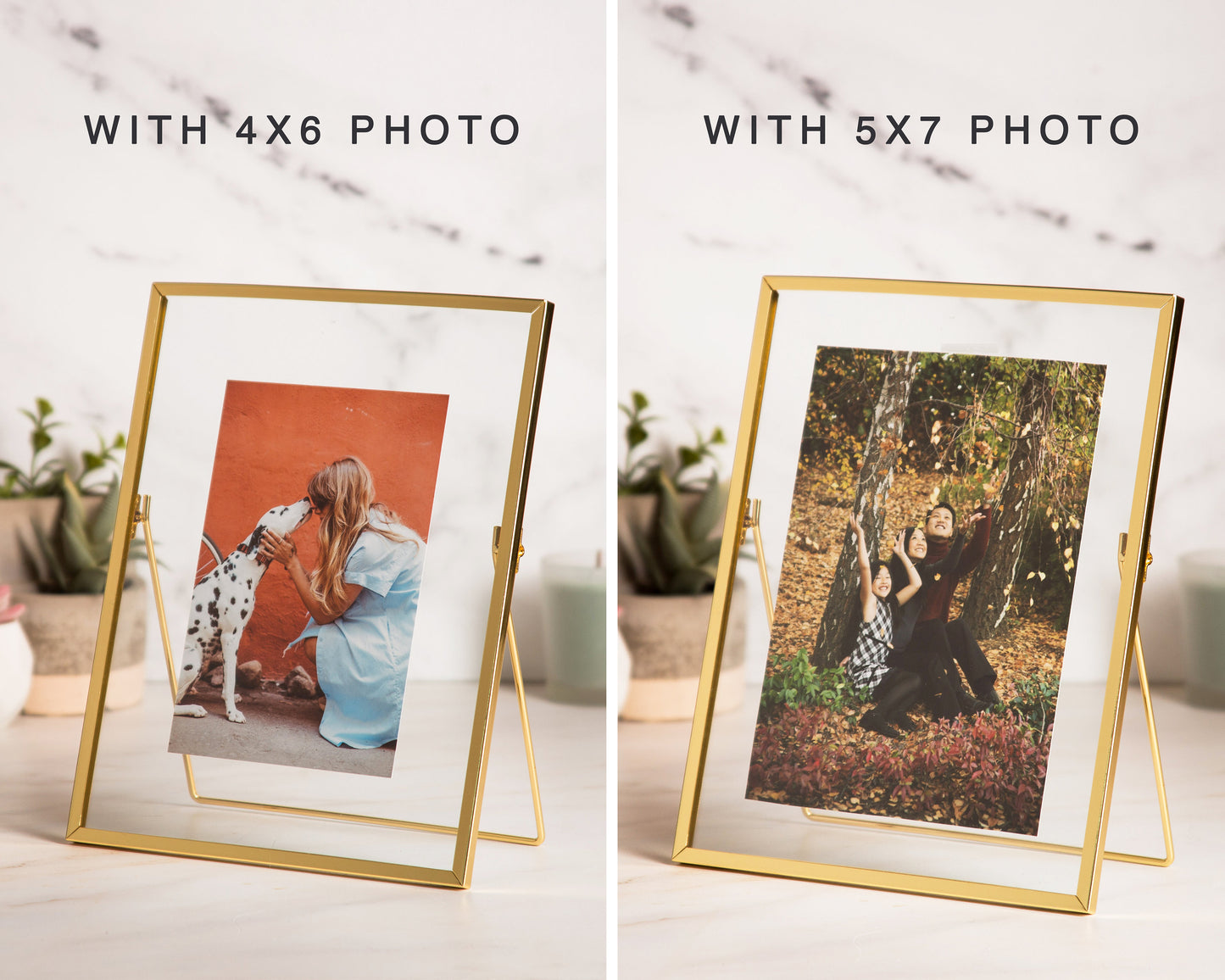 Gold Glass Frame - Photo Printing Optional, Romantic Birthday Engagement Wedding Gift for Couples, Floating Picture Display Frame Decor