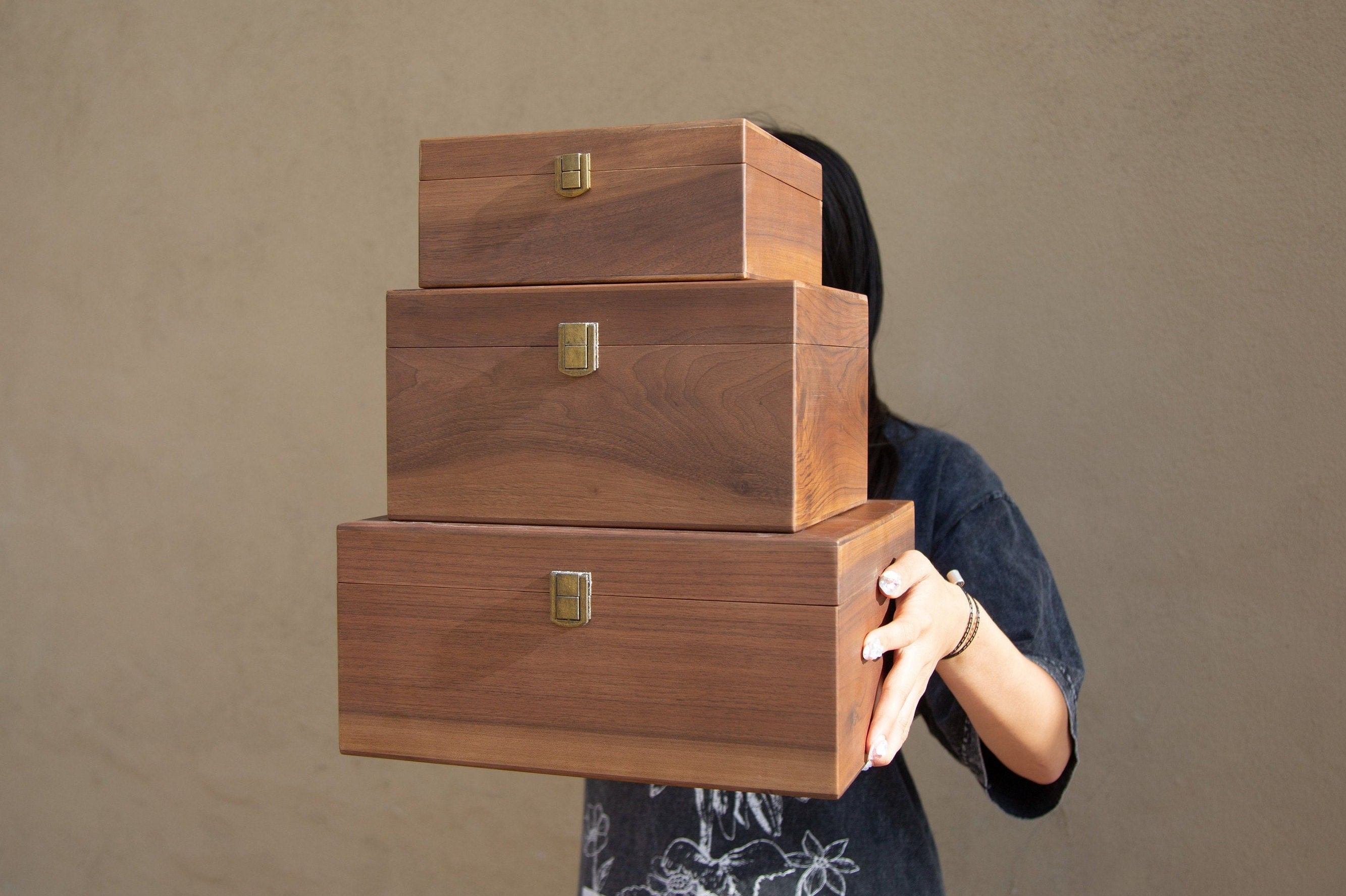 Wood Storage Box w/ Hinge Lid (D2)