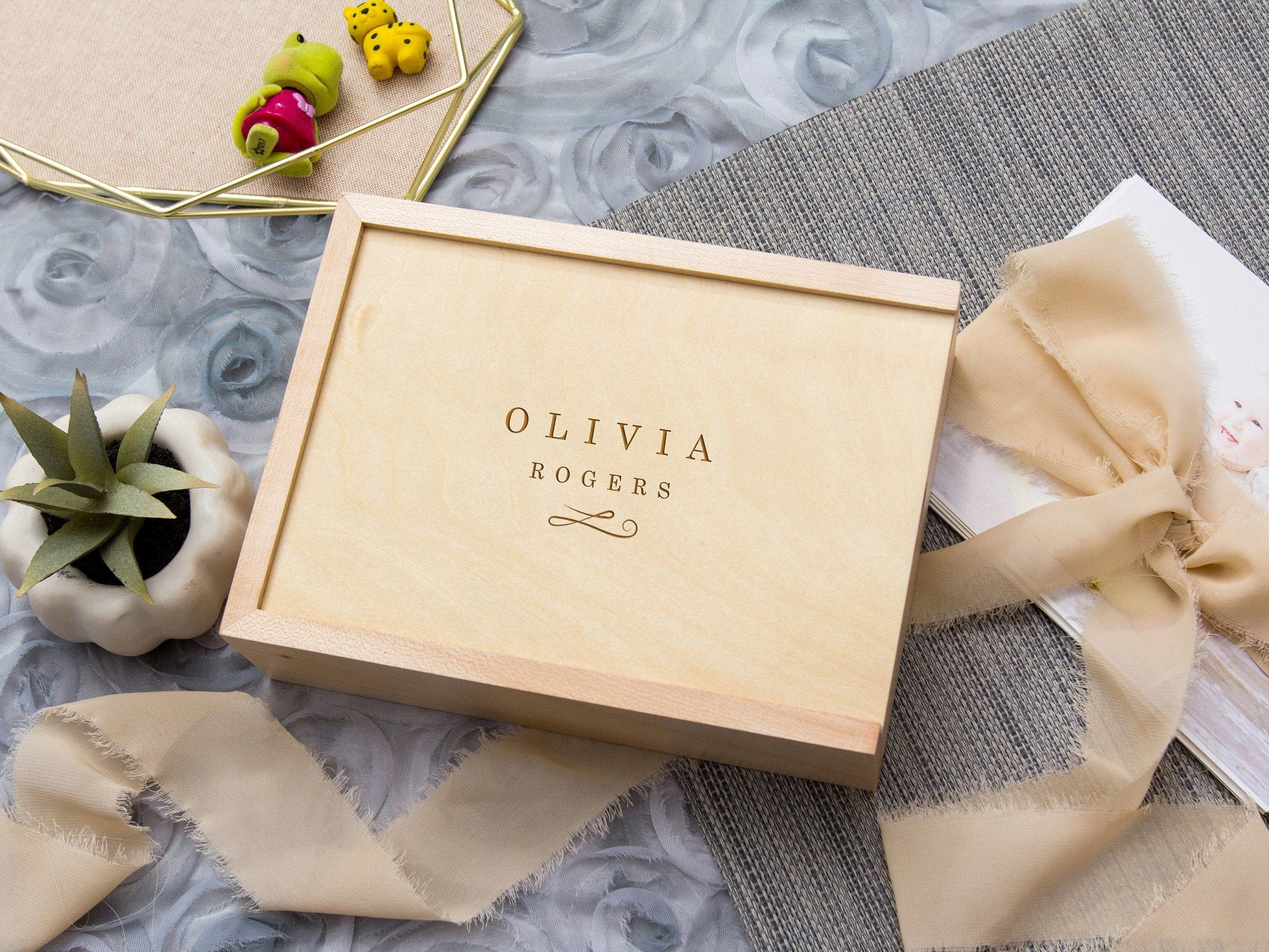 Personalized 4x6 Maple Wood Photo Memory Box – Wedding Day Gift