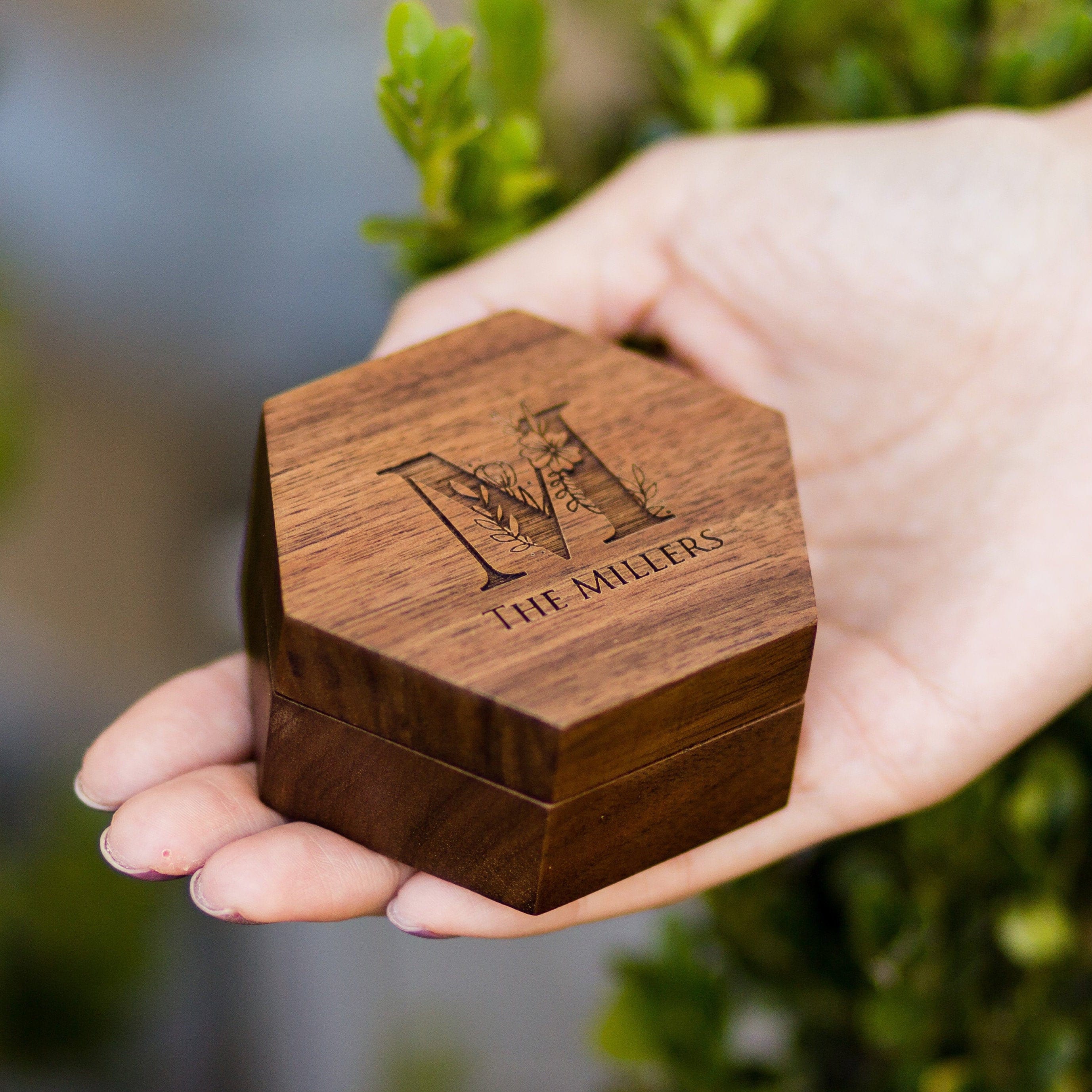 Hexagon Wood Ring Box