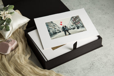 8x10 Embossed Linen Photo Box - Optional Photo Mats For 5x7 Prints, Wedding or Family Photography Gift, Boudoir Session, Coffee Table Box
