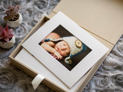 8x10 Embossed Linen Photo Box - Optional Photo Mats For 5x7 Prints, Wedding or Family Photography Gift, Boudoir Session, Coffee Table Box