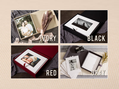 8x10 Embossed Linen Photo Box - Optional Photo Mats For 5x7 Prints, Wedding or Family Photography Gift, Boudoir Session, Coffee Table Box