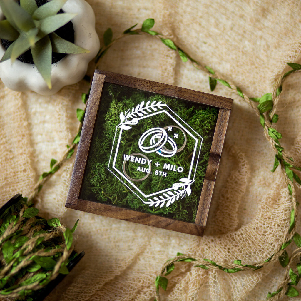 Square Ring Bearer Box with Clear Lid and Moss