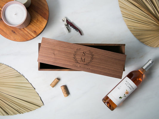 Wood Wine Box (Design 8) - Port Wine Champagne Storage Case 5th Anniversary Gift for Husband Wife, Wine Box to Nail Shut Wedding Ceremony
