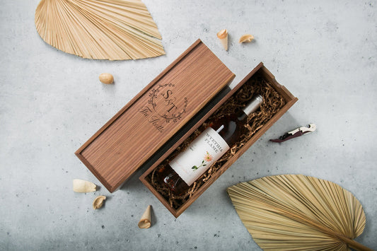 Wood Wine Box (Design 6) - Personalized Wedding Engagement Bridal Shower Custom Engraved Congratulatory Gift for Newlywed Couple Bride Groom