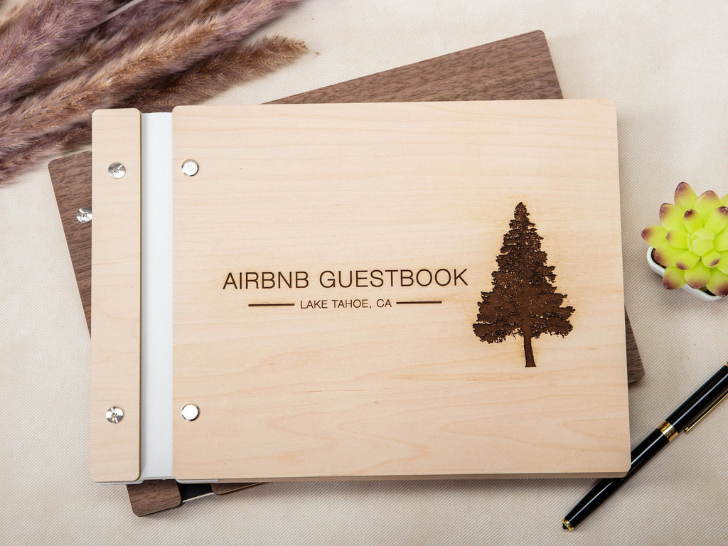 Engraved Premium Wood Guest Book with Tree Design