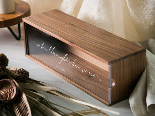 Acrylic Lid Wine Box (Design 7) - Personalized Champagne Display Case Meaningful Lyrics Anniversary Gift, We Found Love Right Where We Are
