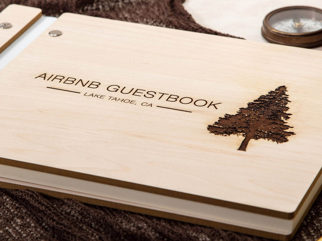 Engraved Premium Wood Guest Book with Tree Design
